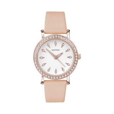 Ladies rose gold plated stone set strap watch 2027.28